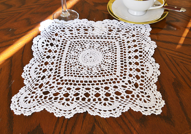 White color Square Crochet Lace Doilies. 12x12" Square Crochet.